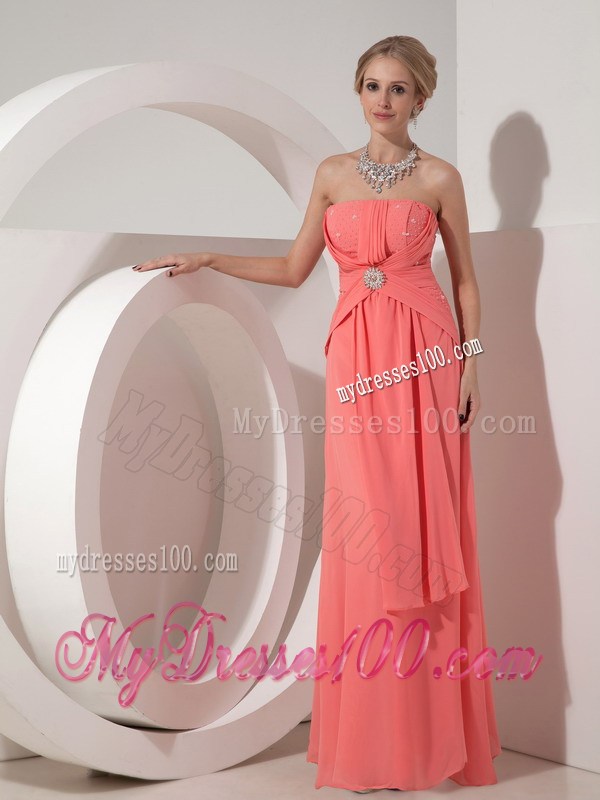 2013 Watermelon Red Graduation Dresses Strapless with Beading