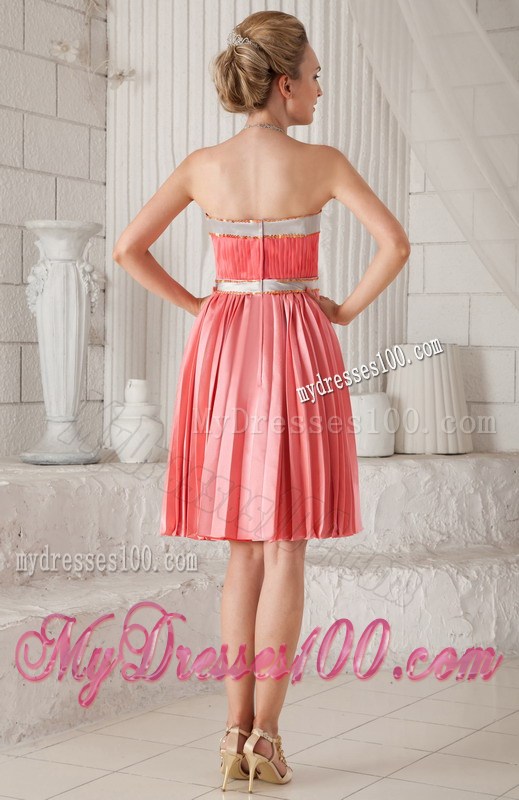 Watermelon Sheath Strapless Knee-length Graduation Dresses with Bow