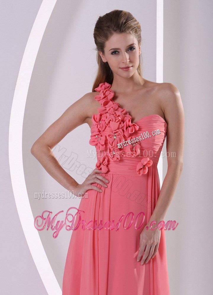 Customize Hand Made Flowers One Shoulder Watermelon Graduation Dress