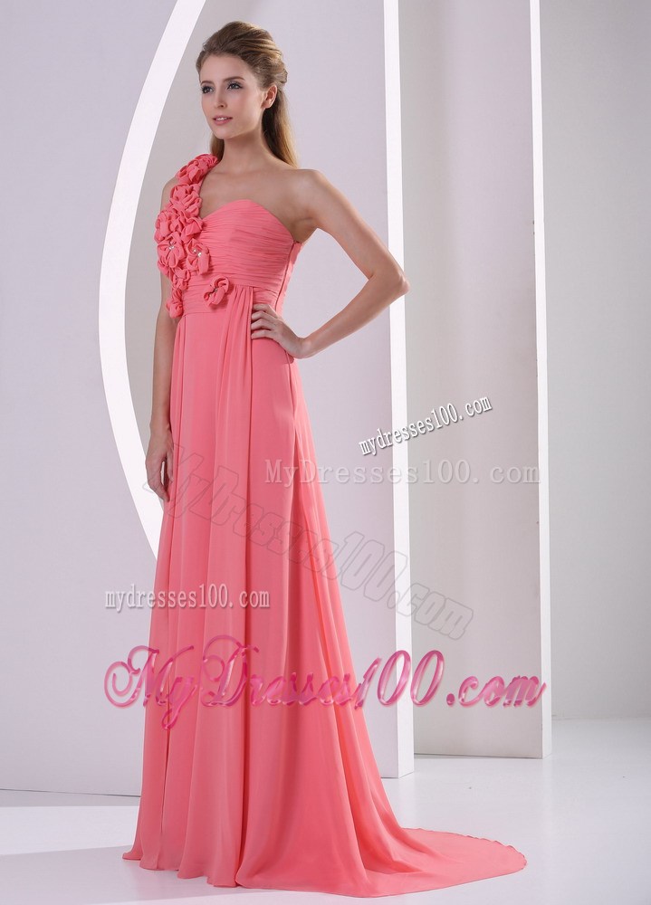 Customize Hand Made Flowers One Shoulder Watermelon Graduation Dress