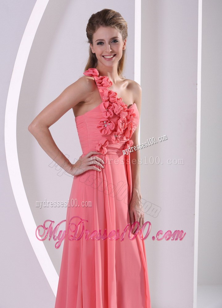 Customize Hand Made Flowers One Shoulder Watermelon Graduation Dress
