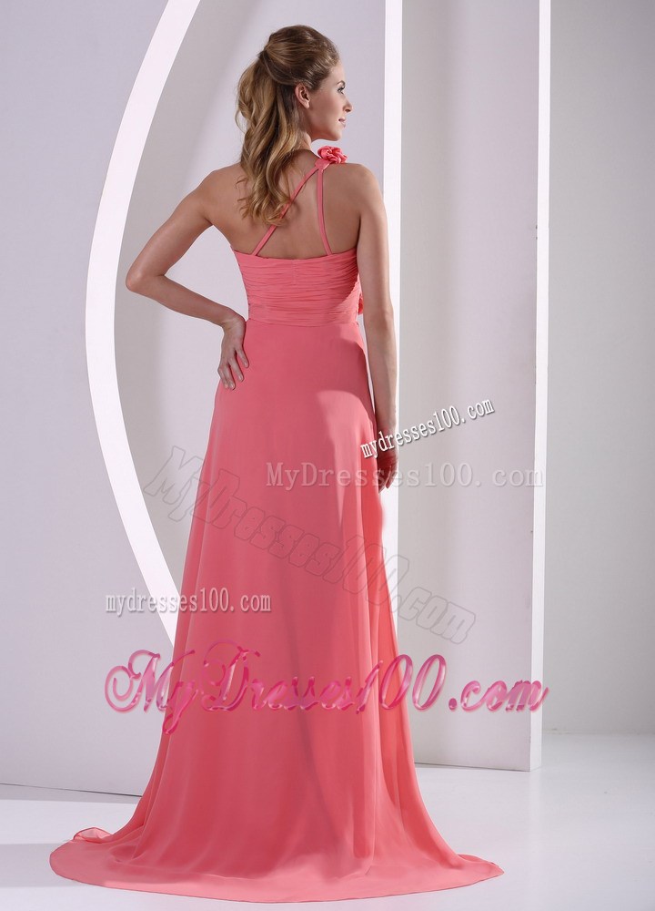 Customize Hand Made Flowers One Shoulder Watermelon Graduation Dress