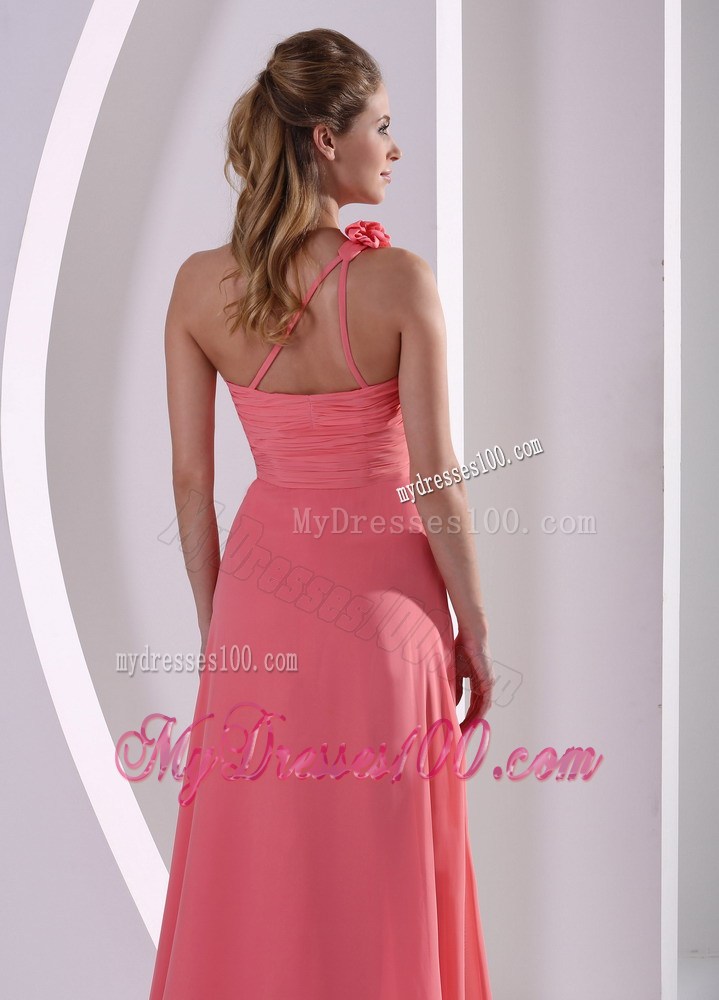 Customize Hand Made Flowers One Shoulder Watermelon Graduation Dress