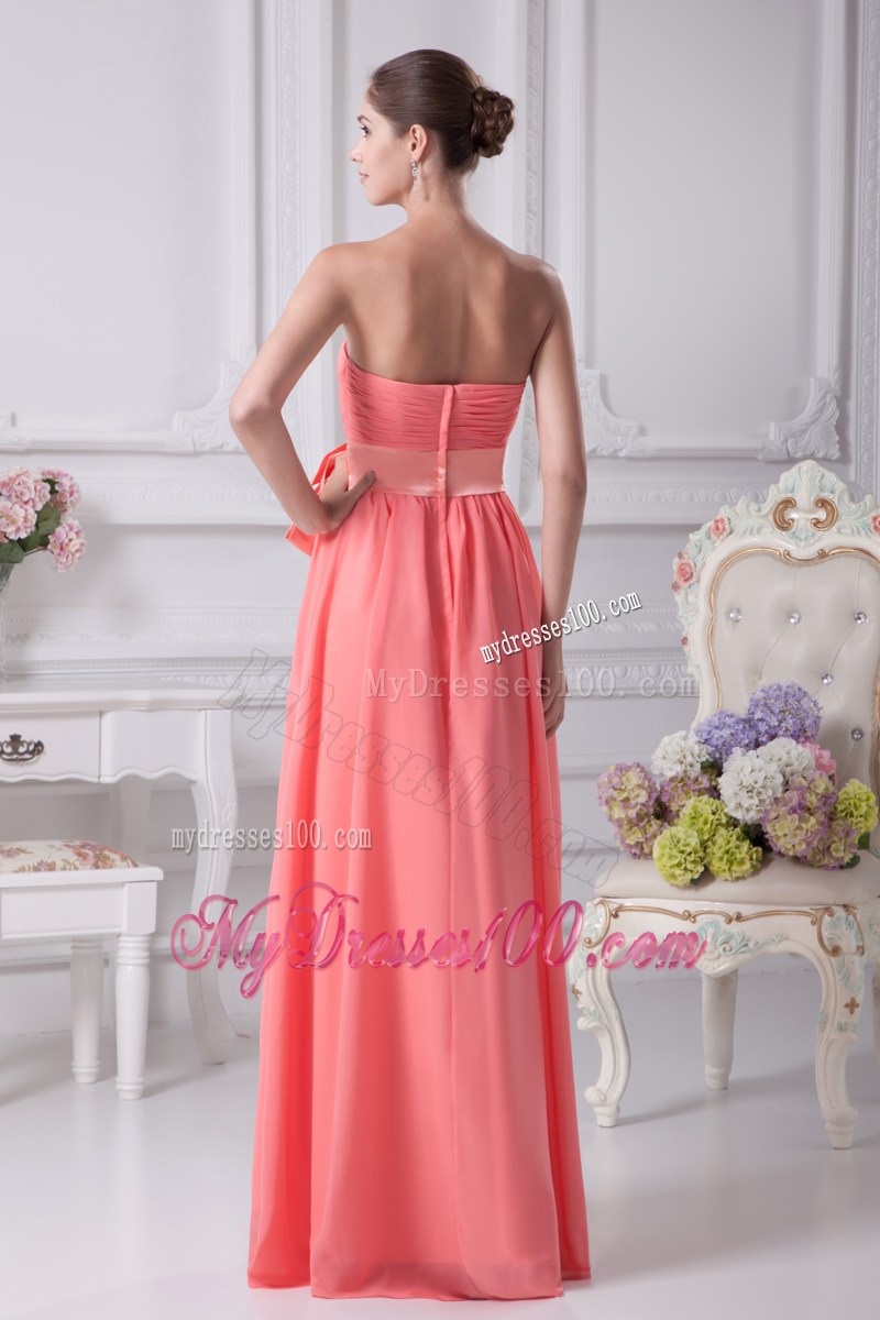 Watermelon Sash Strapless Empire Long Prom Dress