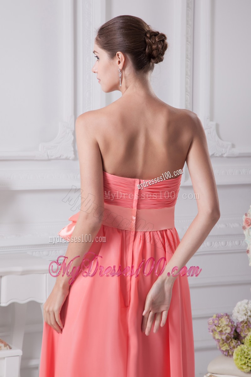 Watermelon Sash Strapless Empire Long Prom Dress
