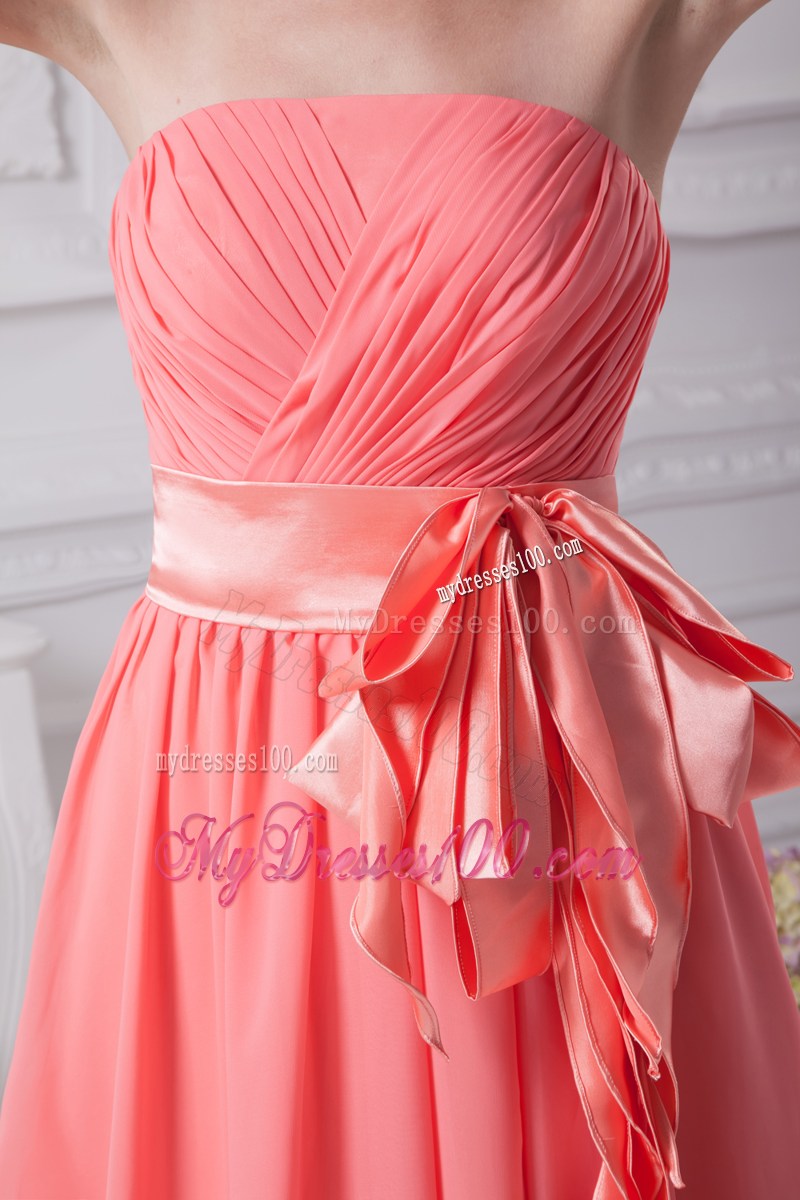 Watermelon Sash Strapless Empire Long Prom Dress