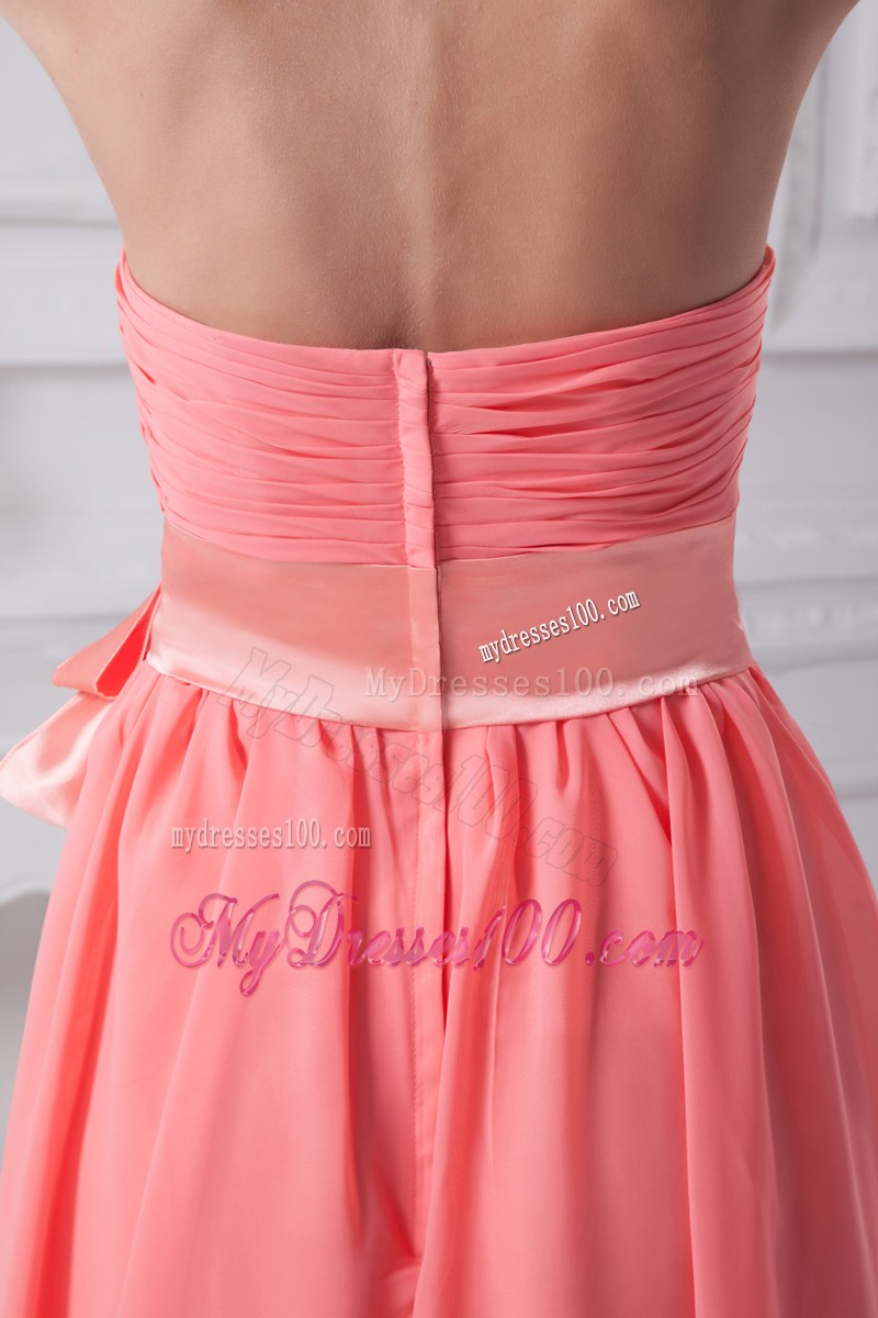 Watermelon Sash Strapless Empire Long Prom Dress