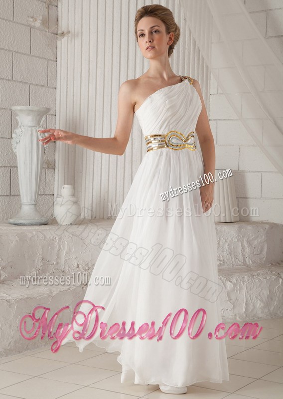 White Princess One Shoulder Floor-length Sequins Graduation Dresses