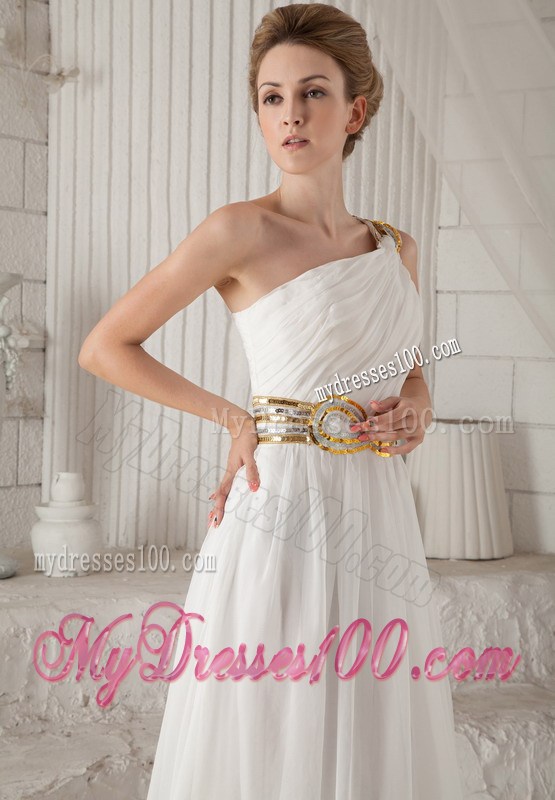 White Princess One Shoulder Floor-length Sequins Graduation Dresses