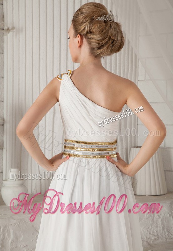 White Princess One Shoulder Floor-length Sequins Graduation Dresses