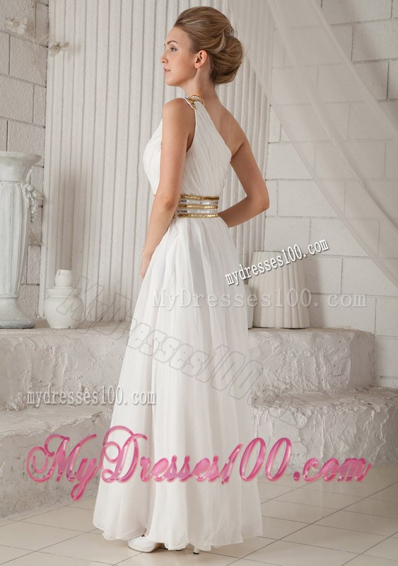 White Princess One Shoulder Floor-length Sequins Graduation Dresses