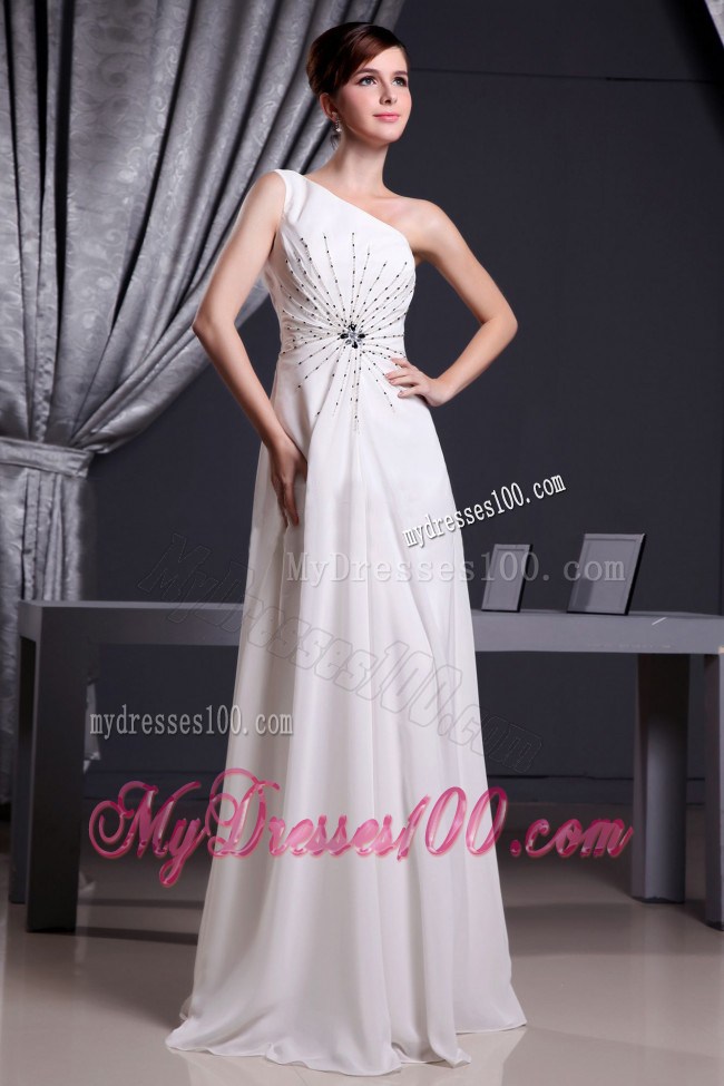 White One Shoulder Beading For Prom Graduation Dress Floor-length