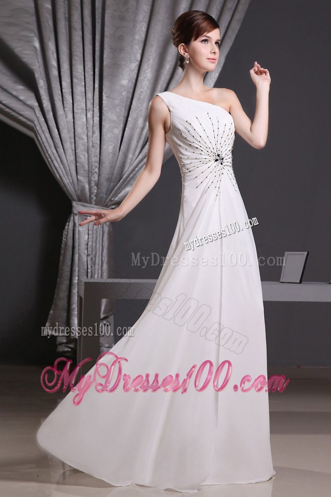 White One Shoulder Beading For Prom Graduation Dress Floor-length