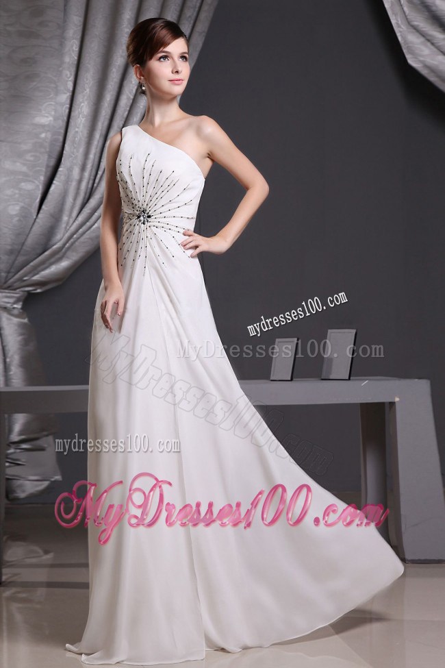 White One Shoulder Beading For Prom Graduation Dress Floor-length
