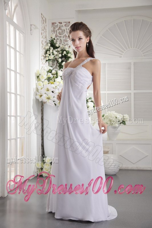 One Shoulder Brush Train Ruches and Appliques Prom Graduation Dress