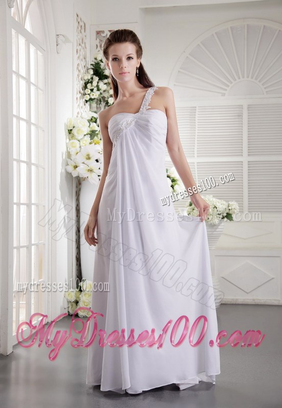 One Shoulder Brush Train Ruches and Appliques Prom Graduation Dress