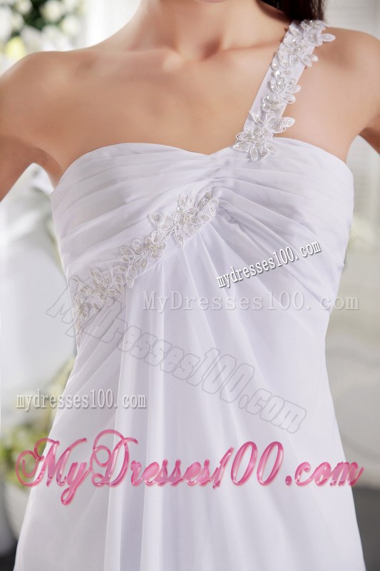 One Shoulder Brush Train Ruches and Appliques Prom Graduation Dress