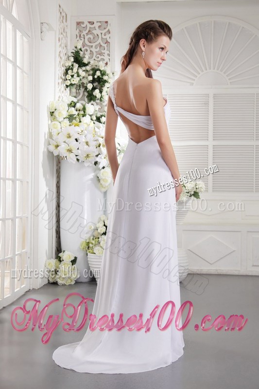 One Shoulder Brush Train Ruches and Appliques Prom Graduation Dress