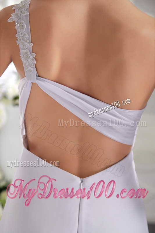 One Shoulder Brush Train Ruches and Appliques Prom Graduation Dress