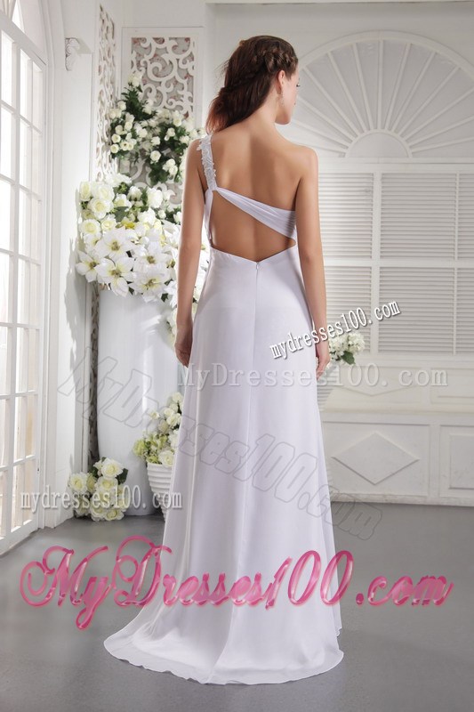 One Shoulder Brush Train Ruches and Appliques Prom Graduation Dress