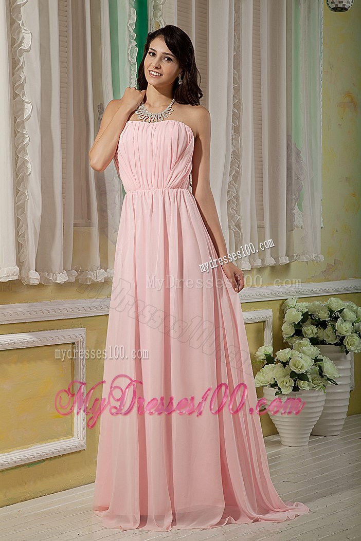 Pretty Baby Pink Graduation Dresses with Ruches Empire Strapless