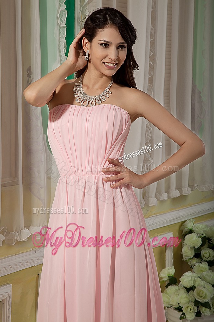 Pretty Baby Pink Graduation Dresses with Ruches Empire Strapless