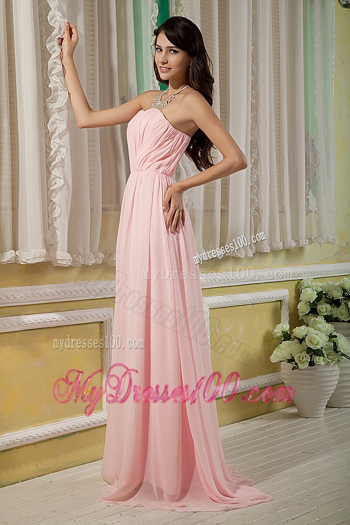 Pretty Baby Pink Graduation Dresses with Ruches Empire Strapless
