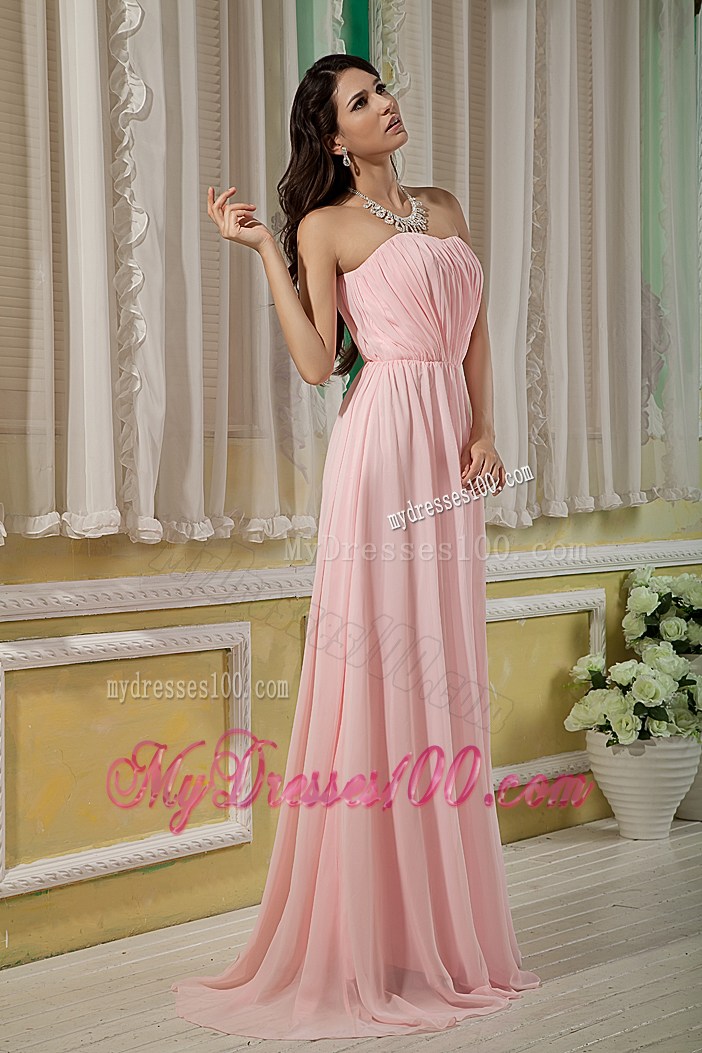 Pretty Baby Pink Graduation Dresses with Ruches Empire Strapless