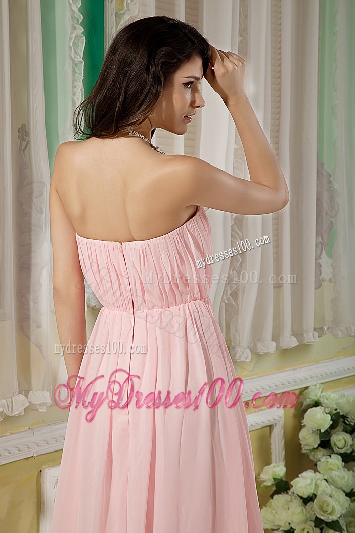 Pretty Baby Pink Graduation Dresses with Ruches Empire Strapless