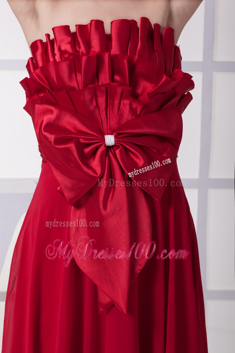 Wine Red Strapless Bowknot Empire Long Prom Dress