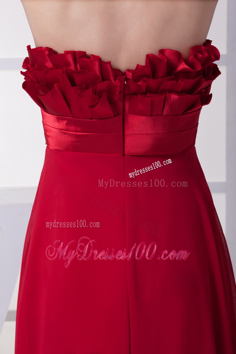 Wine Red Strapless Bowknot Empire Long Prom Dress