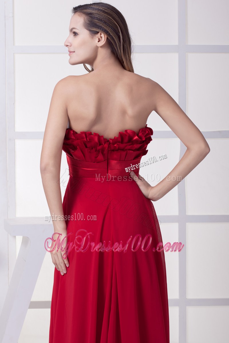 Wine Red Strapless Bowknot Empire Long Prom Dress