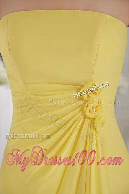 Yellow Empire Strapless Floor-length Flowers Prom Graduation Dress