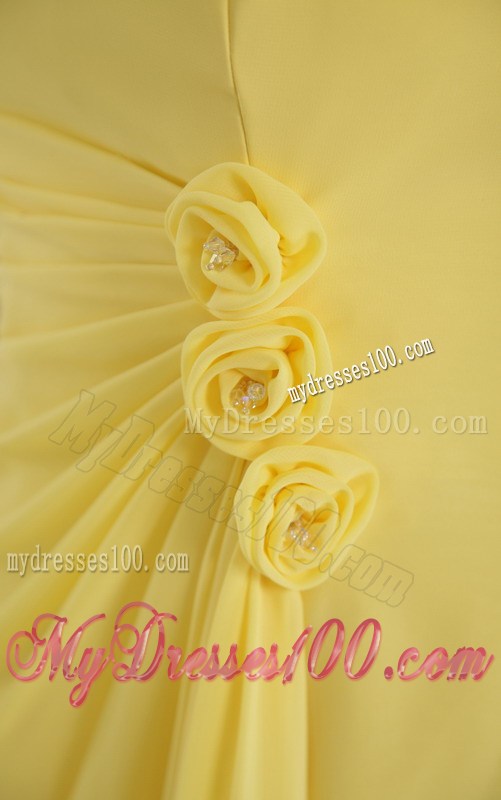 Yellow Empire Strapless Floor-length Flowers Prom Graduation Dress