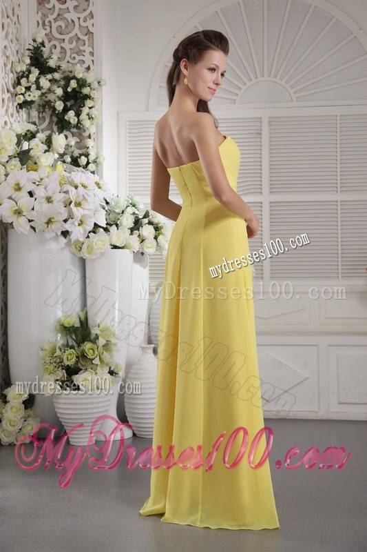 Yellow Empire Strapless Floor-length Flowers Prom Graduation Dress