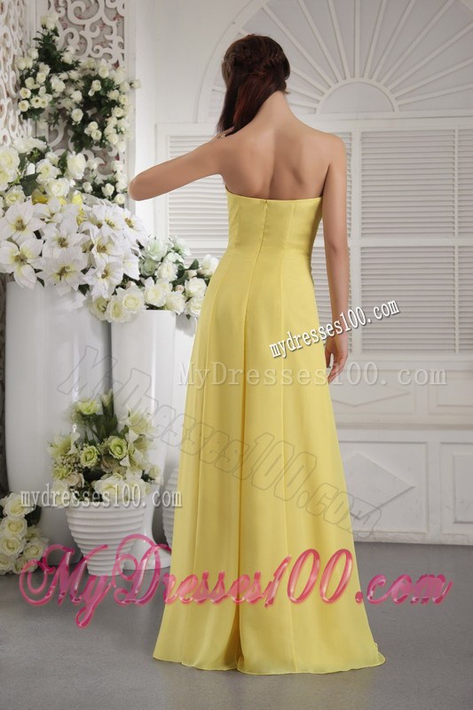 Yellow Empire Strapless Floor-length Flowers Prom Graduation Dress