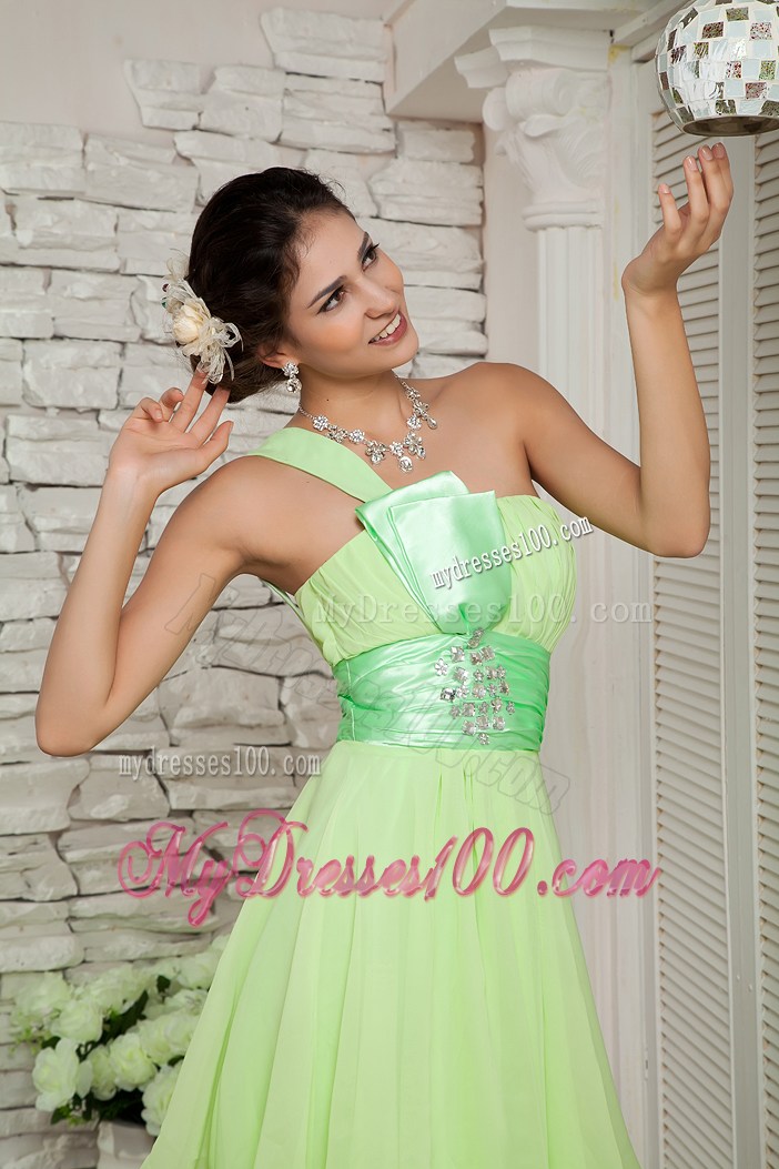 Spring Green One Shoulder Mini-length Beaded Graduation Dresses