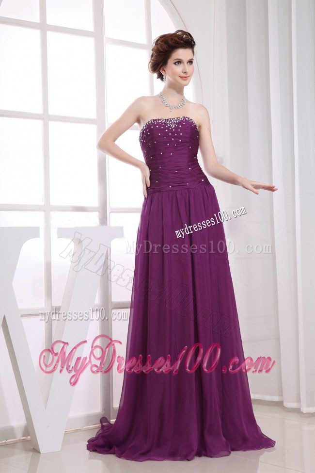 Purple Beaded Decorate Graduation Dress Strapless Brush Train In 2013