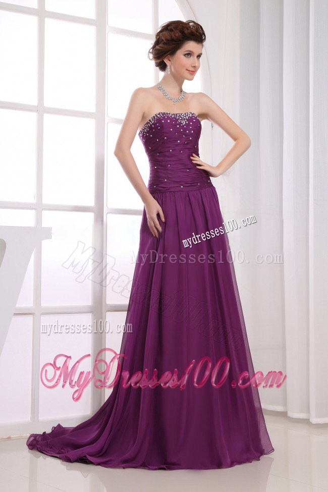 Purple Beaded Decorate Graduation Dress Strapless Brush Train In 2013