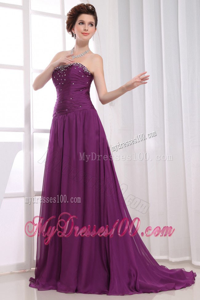 Purple Beaded Decorate Graduation Dress Strapless Brush Train In 2013