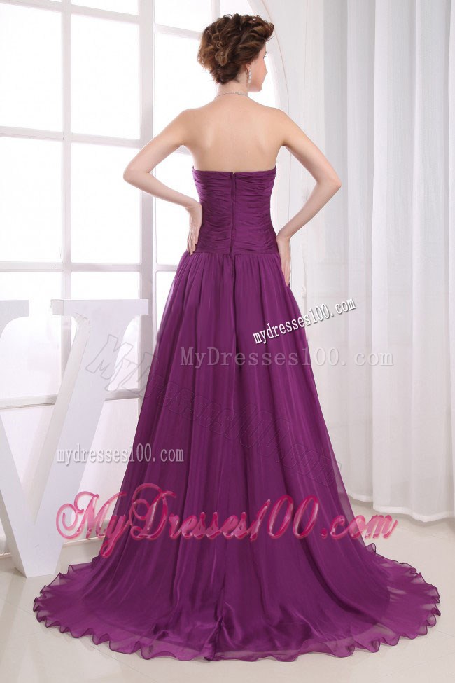 Purple Beaded Decorate Graduation Dress Strapless Brush Train In 2013