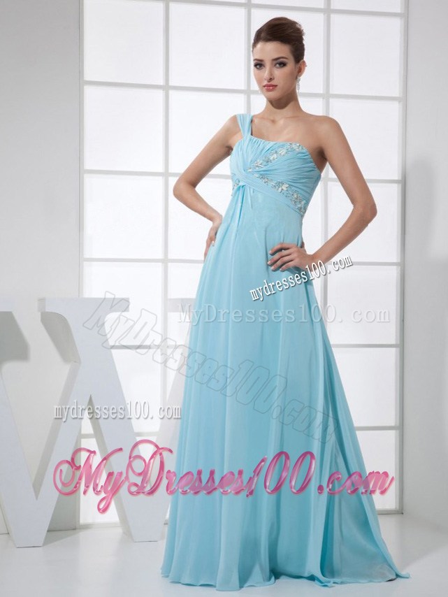 Light Blue One Shoulder Beading and Ruching for 2013 Prom Dresses