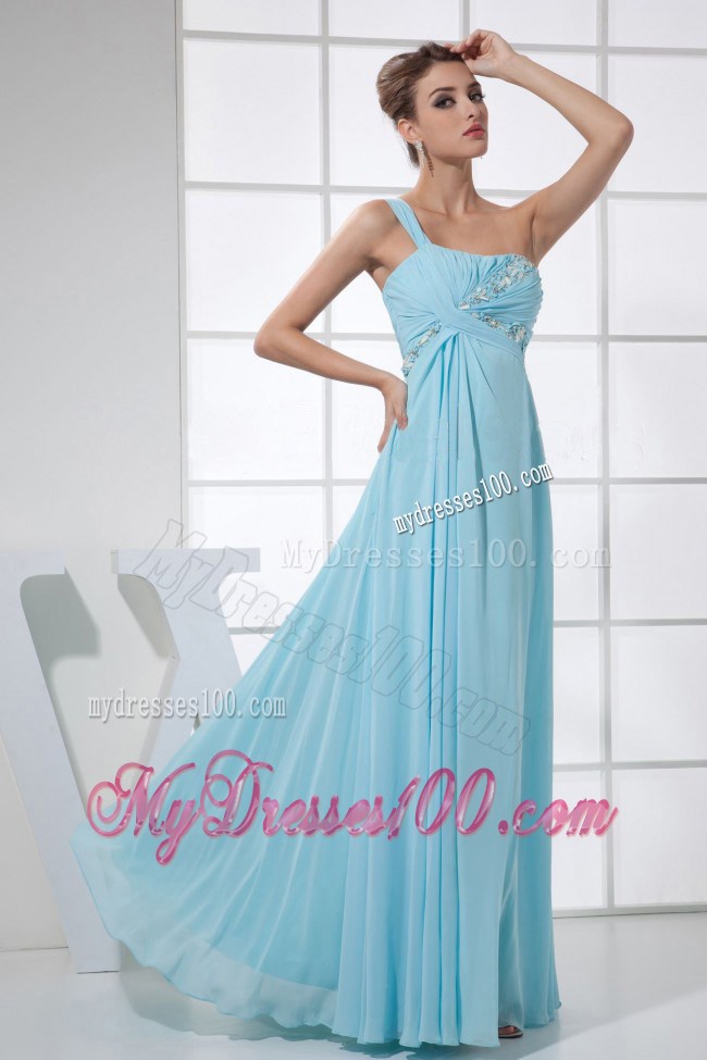 Light Blue One Shoulder Beading and Ruching for 2013 Prom Dresses