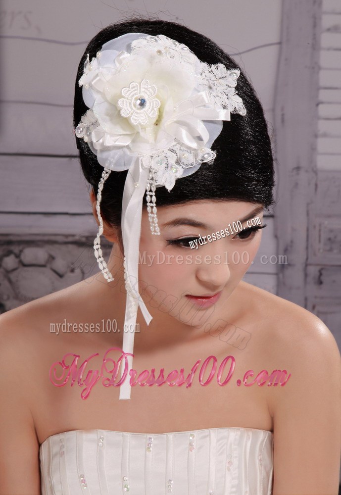 2013 Headpieces Girl White Pearl Flower Bud Silk Hair Hoop