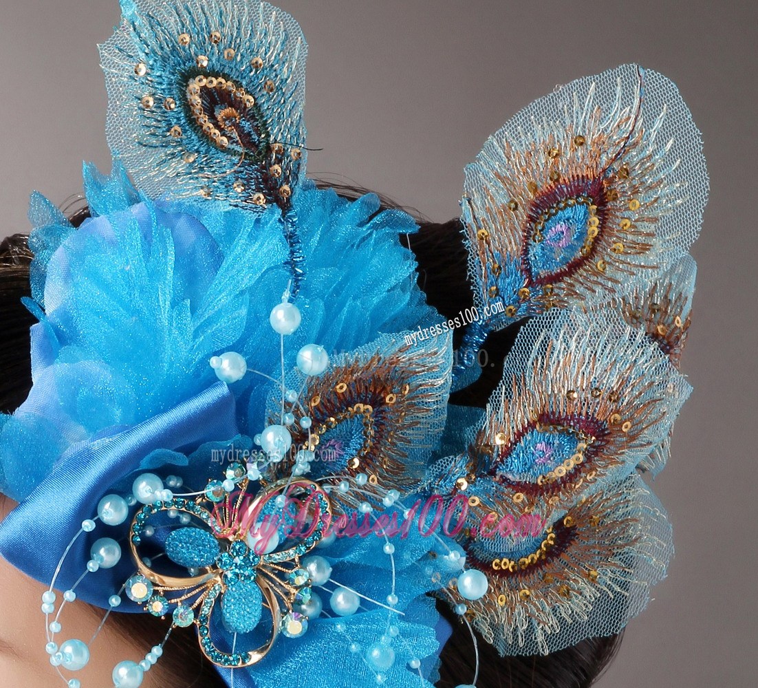 2013 Peacock Blue Feathers Headpieces Beading For Party