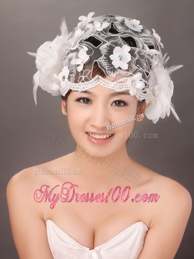 Appliques and Feather In Lace Hat Hair Ornament