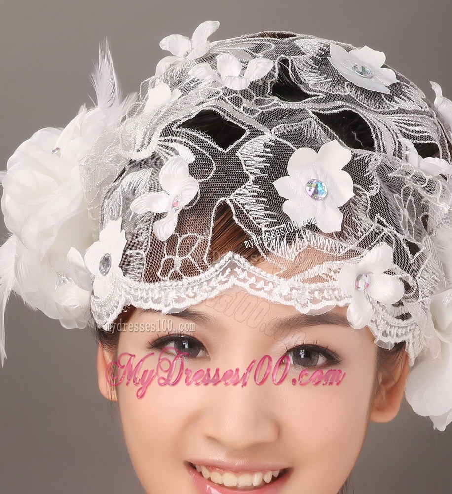 Appliques and Feather In Lace Hat Hair Ornament