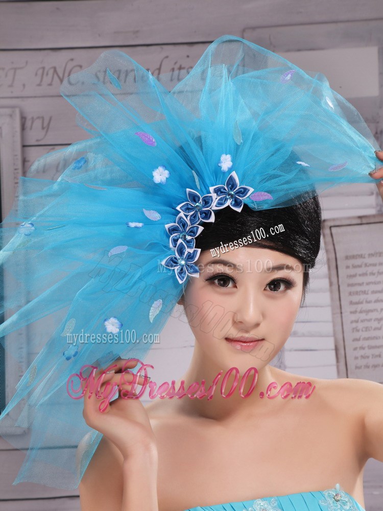 Aqua Blue Flowers Decorate Tulle Fascinators For Party