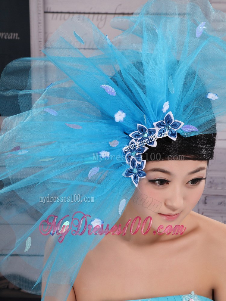 Aqua Blue Flowers Decorate Tulle Fascinators For Party