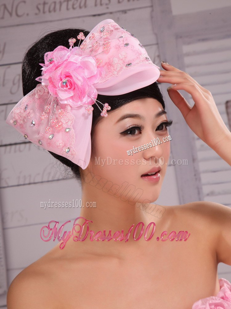 Baby Pink Lace and Rhinestones Decorate Elegant Headpieces For Party